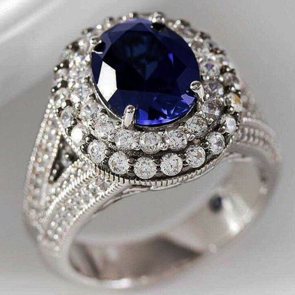 ▷ DELUXE EDITION ❗❗ | Jewelry | Silver Plated Royal Blue  ▶Silver Plated Royal Blue CZ Wedding/Engagement Ring for Women, K973